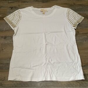 MICHAEL KORS White Shirt with Gold Details on Shoulder